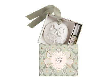 decor parfume et concentre de parfum rubans de fete sapin dore